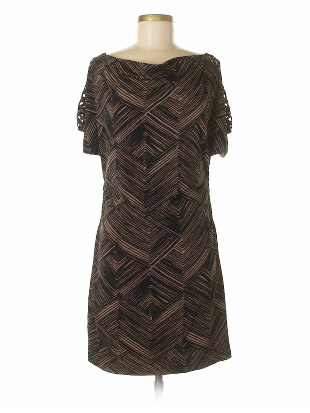 Banana Republic Black and Tan Geometric Short-Sleeve Shift Dress